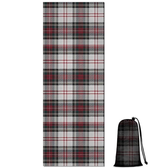 Gray Red Plaid Checkered Pattern Hot Yoga Mat Towel Non Slip for Hot Yoga - Quick-Drying Yoga Mat Cover with 4 Corner Pockets with Travel Bag - Hot Yoga Towel Non Slip 70"x26"