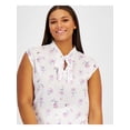 thumbnail image 3 of BAR III Womens White Sheer Round Vented Hem Floral Cap Sleeve Tie Neck Blouse Plus 2X, 3 of 4
