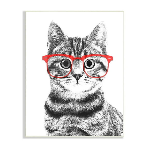 Stupell Industries Black White Monochrome Cat Red Glasses Design Graphic Art Unframed Art Print Wall Art, 10x15, by Annalisa Latella