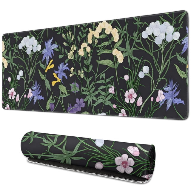 Garden Flowers Design Mouse Mat - Soft, Cute, Portable, Non-Slip Rubber Base for Stability, Easy Slide, Resistant to Splashes, Ideal for Computers, Personalized Style, 31.5x11.8 Inch