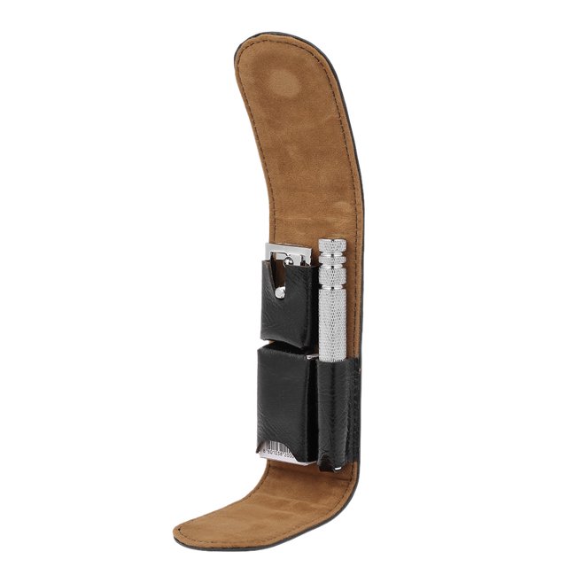 Juego de navajas de afeitar de acero inoxidable con estuche y 10 hojas de repuesto, ideal para regalo.