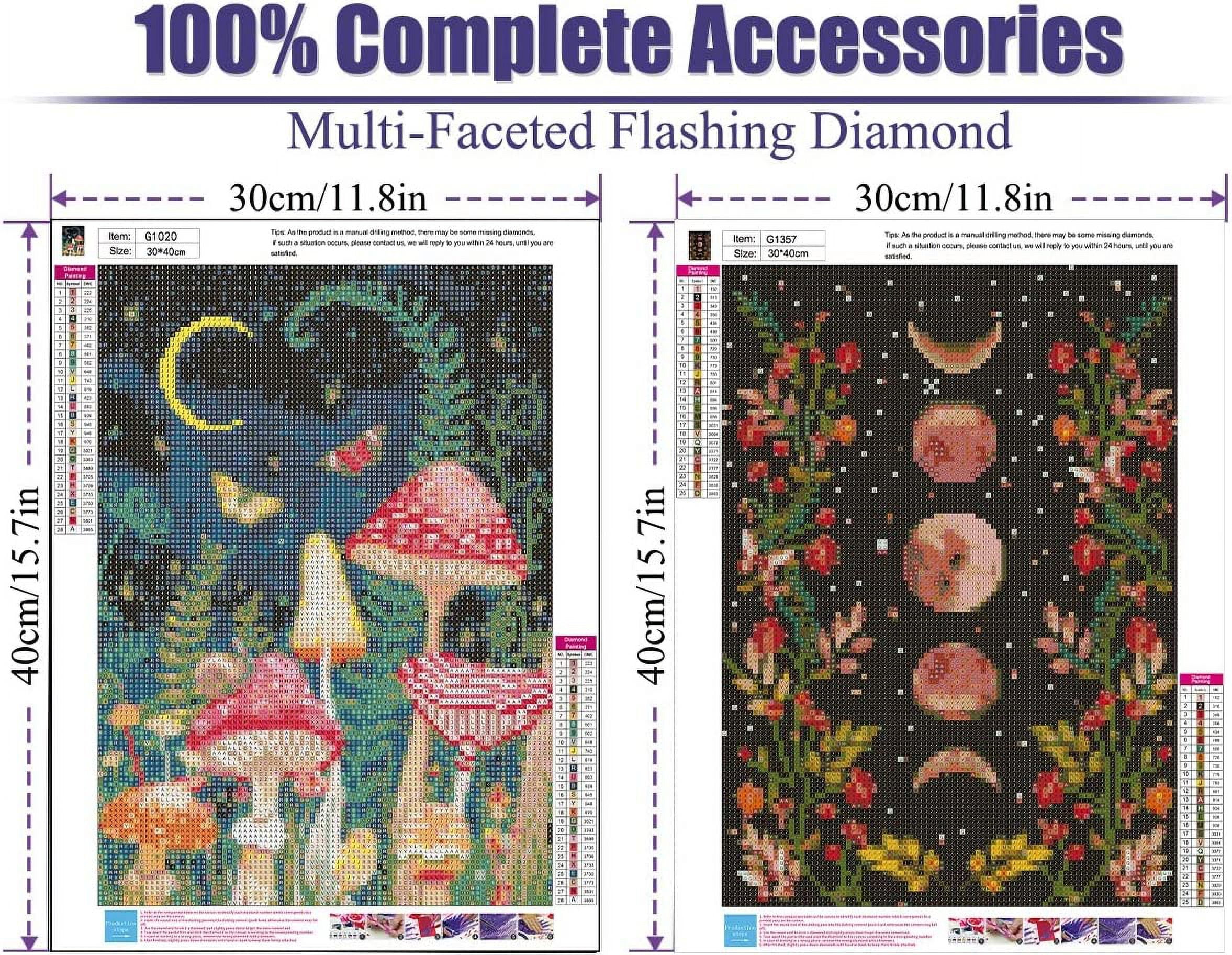 2 Pack Diamond Painting Kits for Adults,5D DIY Mushroom Forest Full Drill Round Art Gems with Moon Diamond Art Perfect for Home Wall Decor Diamond Dotz Inch12x16