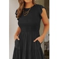 thumbnail image 4 of FUNING Women's 2025 Summer Casual Flutter Short Sleeve Crew Neck Smocked Elastic Waist Tiered Midi Dress, 4 of 7