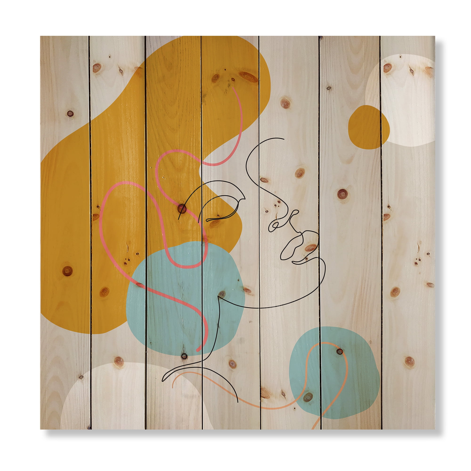 Designart 'Minimal Portrait of Female Face Drawn With One Line I' Modern Print on Natural Pine Wood