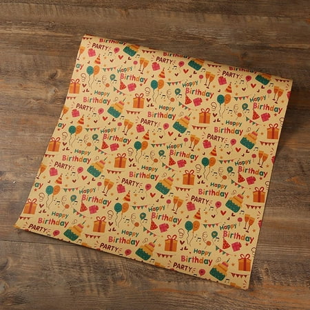 Birthday Wrapping Paper for Kids Girls Women Boys Men, 10 Sheets Kraft Brown Recycled Gift Wrapping Paper 4 Styles "Happy Birthday" Balloons Rainbow Stars Precut 20" X 28" Folded