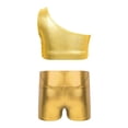 thumbnail image 3 of Oyolan Big Girls Gymnastic Workout Set 2PCS Crop Tops with Shorts 4-16 Years Sequins Dance Outfit Gold 6, 3 of 7