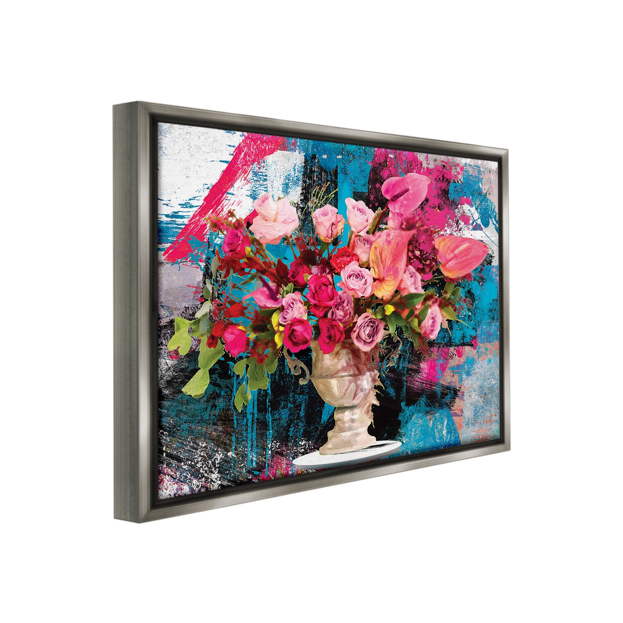 Stupell Industries Urban Rose Bouquet Botanical & Floral Painting Gray Floater Framed Canvas Art Print Wall Art, 21 x 17