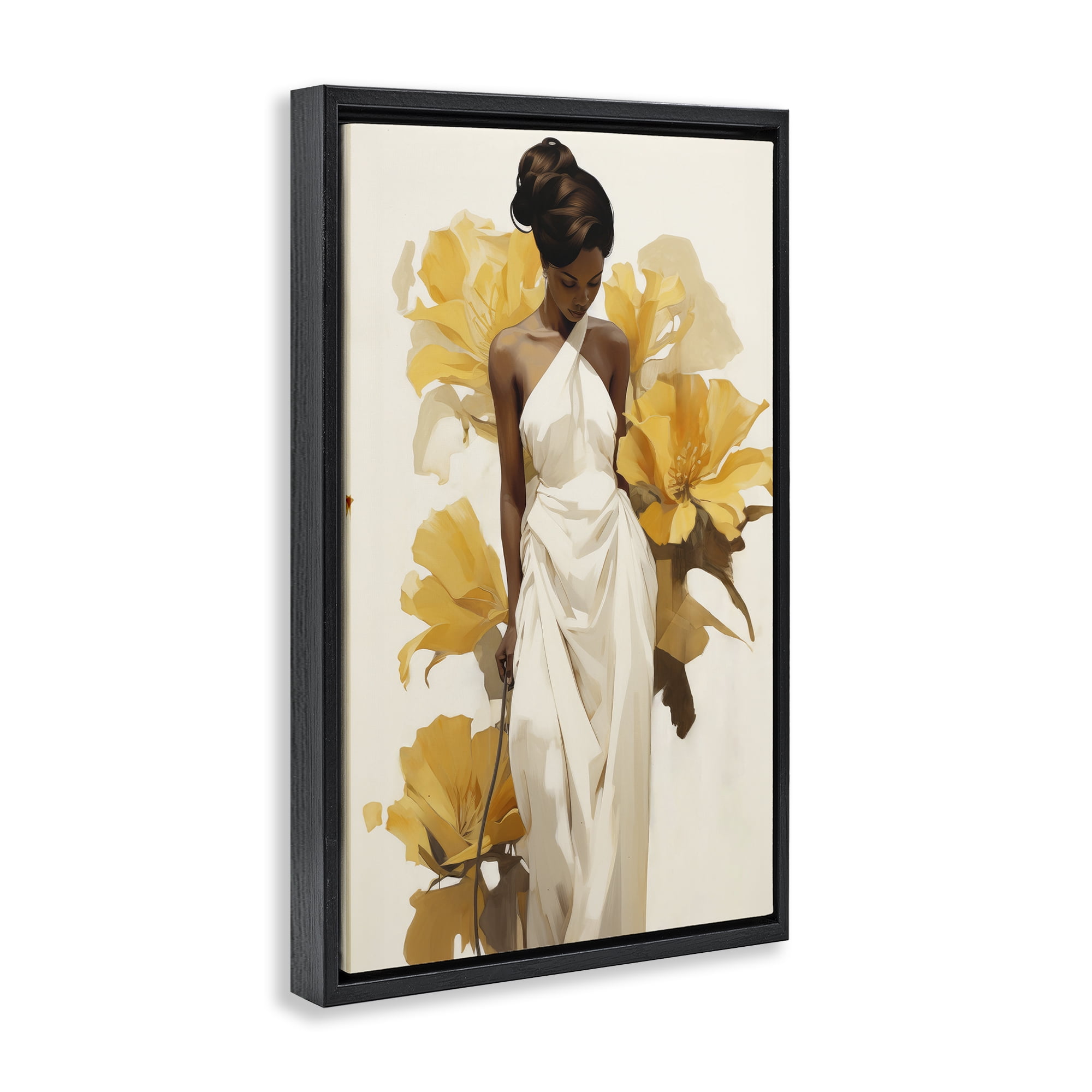 Stupell Industries Elegant Woman with Flowers People Painting Black Floater Framed Canvas Art Print Wall Art, 17 x 25