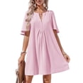 thumbnail image 2 of Women Summer Short Sleeve Dress Casual V Neck Flowing Mini Dress, 2 of 4
