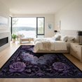 thumbnail image 3 of ODIKA 9'x12' Washable Area Rug Non-Slip, Chair-Friendly Purple Gothic Bat Halloween Flowers Ornate Medallion with Boho Rose Motifs for Dining Room, Basement, Large Office, 3 of 7