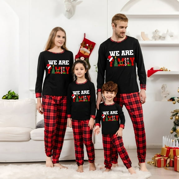 Dwellite Family Christmas Pajamas Matching Sets Family Jammies Outfits for Xmas Holiday Party Long Sleeve Outfits 2025 Black 4 Years