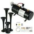 thumbnail image 1 of Qinaqin 150dB 4-Trumpet Train Air cm de Alturaorn Kit para Truck Pickup SUV RV – 12V 150 PSI Resistente Compressor 1 Gallon Tank Leak-Resistant Shock Absorption System 4 Speaker Stacking 3L/1 Gallon, 1 of 7