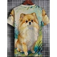 thumbnail image 3 of Men's Printed T-Shirt - Full Body Pomeranian Pattern Design Short Sleeve Crew Neck Casual Shirt, Light and Breathable, Suitable for Home Leisure and Outdoor Activities, Machine Wash, 3 of 6