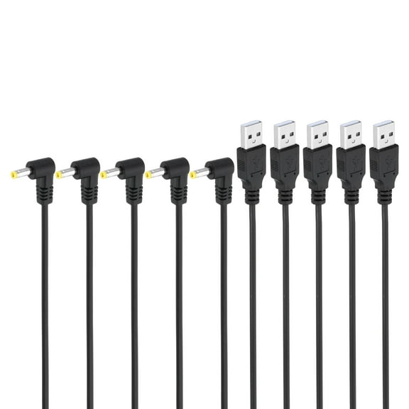 Uxcell USB 2.0 A Type Male to DC 4.0x1.7mm 90 Degree Angle Barrel Jack Power Cable, 5pcs Wire Adapter Connector Black