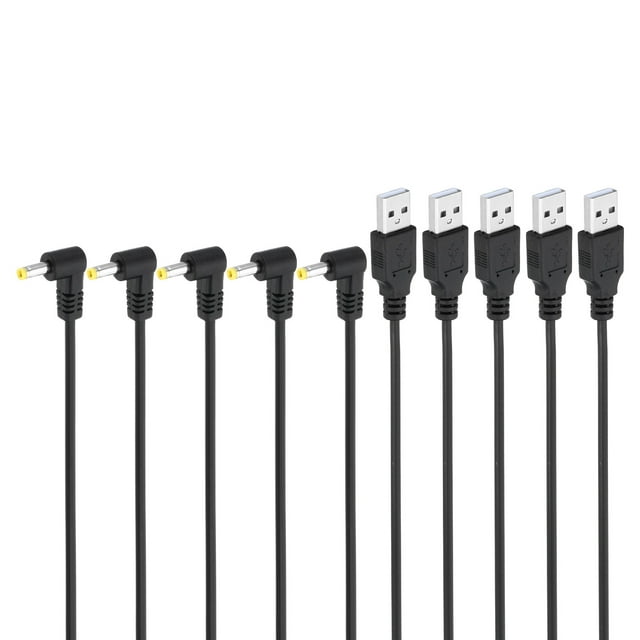 Cable de alimentación Uxcell USB 2.0 A tipo macho a barril DC 4.0x1.7mm en ángulo de 90 grados, 5 piezas adaptador de conector negro