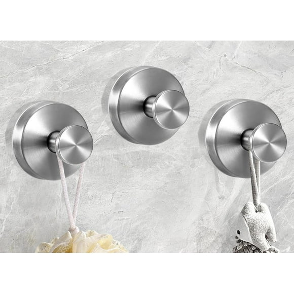 Woeilo Suction Cup Hooks for Shower Towel Loofah Robe Hooks for Bathroom Kitchen Stainless Steel Waterproof No Drill Suction Cup Hook Hanging on Shower Glass Door Mirror Tile (3, Brushed Silver)