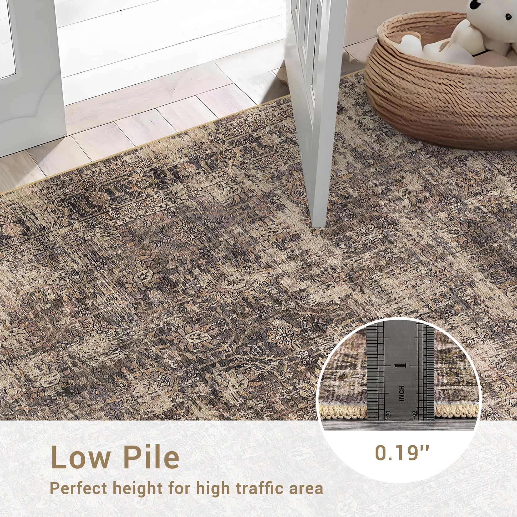 FairOnly Red Brown Oriental Distressed 2'x6' Runner Rugs Vintge Non Slip Low Pile Carpet for Hallway Bathroom Kitchen Bedroom