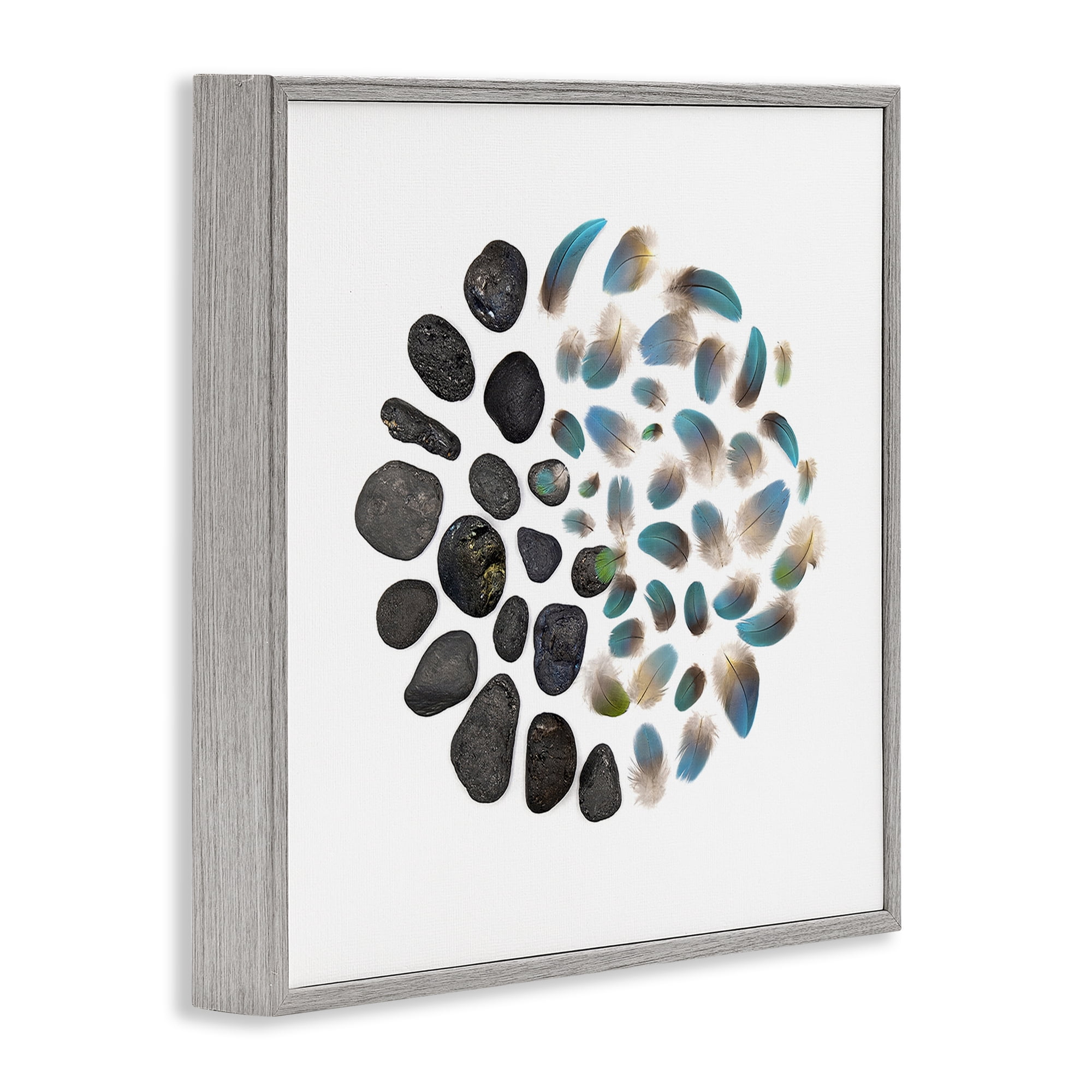 Stupell Industries Feathers & Rocks Collection Gray Framed Giclee Art, design by Beth Adoette