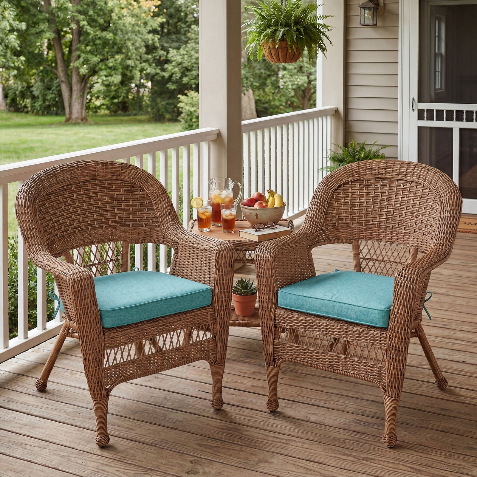 BPS 21" x 21" Outdoor Dining Chair Cushion, Water Resistant Patio Seat Cushion Pads with Ties, Set of 2 - Aruba Blue