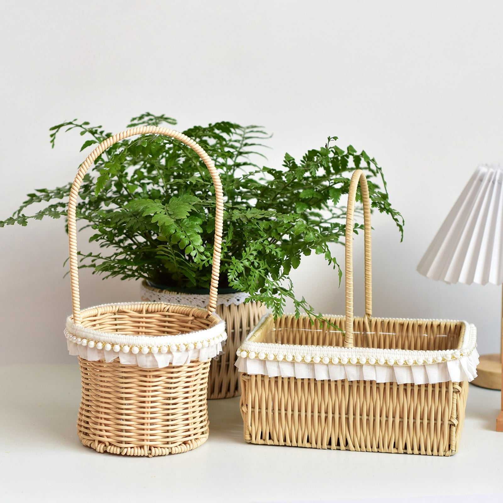 Elegant Handwoven Wicker Picnic Basket with Comfortable Handles, for Spring Folwers, Easter Egg, Fruit and Storage, Wedding Decor, or Everyday Home and Festival Use