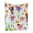 thumbnail image 1 of Shabby Flora Soft Flannel Fleece Throw Blanket, Watercolor Hand Painting Image of Flowers Buds Leaves Butterfly Ladybug Art, Cozy Plush for Indoor and Outdoor Use, 70" x 90", Multicolor, by Ambesonne, 1 of 6