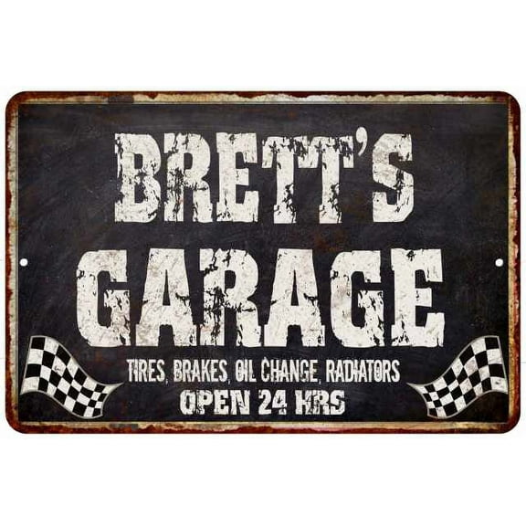 BRETT'S Garage Black Grunge Sign 8x12 Decor Gift 208120005130