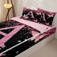 thumbnail image 3 of Manfei Pink Butterfly Zipper Twin Comforter Sets with Fitted Sheet and 2 Pillowcases,Girls Personalized Letter A Zipper Bedding Set,Pink Reversible4pcs, 3 of 8