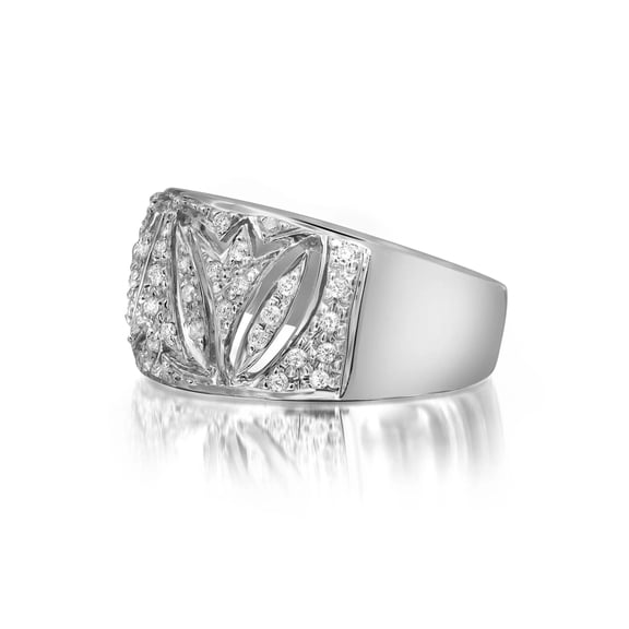 0.27Cttw Pave Set Round Diamond Wide Band Ring 14K White Gold Size 7.5