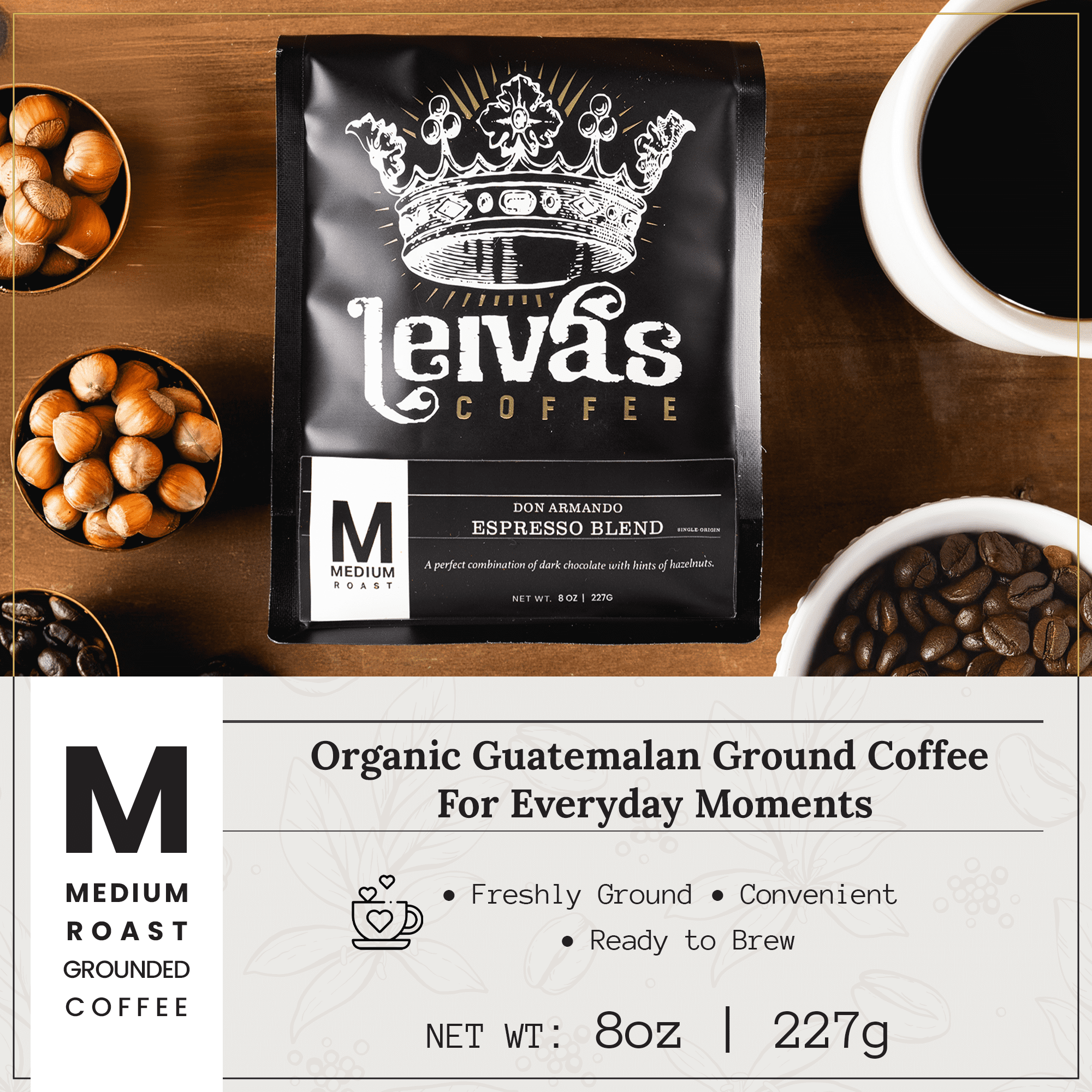 Leivas Medium Roast Whole Bean Coffee (8 Oz) - Roasted to Order, Single Origin Guatemalan Beans - Abuela Reina Whole Beans w/ Vanilla, Blueberries & Chocolate Notes - Low Acidity Roast 2 Pack