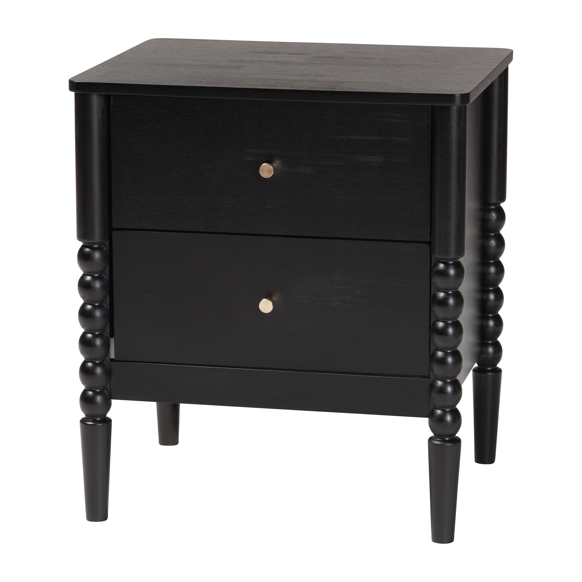 Baxton Studio Lucera Mid-Century Nightstand, 2-Drawer, Black