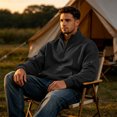 thumbnail image 6 of Quarter Zip Sweatshirt Men Stand Collar Athletic Fleece Pullover 1/4 Lightweight Ribbed Hem Cuffs Loose Fit Tops Active Fall Long Sleeve Casual Sweatshirts Black L, 6 of 6
