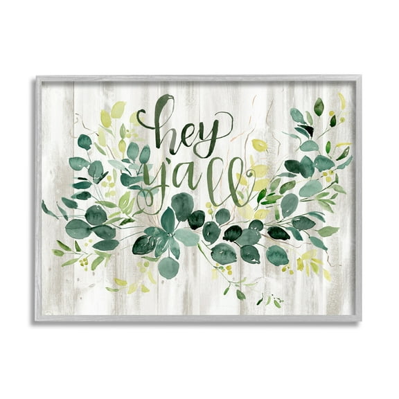 Stupell Industries Hey Y'all Southern Sentiment Blooming Eucalyptus Plants Graphic Art Gray Framed Art Print Wall Art, 14x11, by Jennifer Paxton Parker