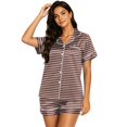 thumbnail image 2 of VV AVEORS Women'S Silk Pajamas - Plaid Striped Button Up Satin Pjs With Notch Collar - 2 Piece Satin Pajamas Set Orange L, 2 of 4