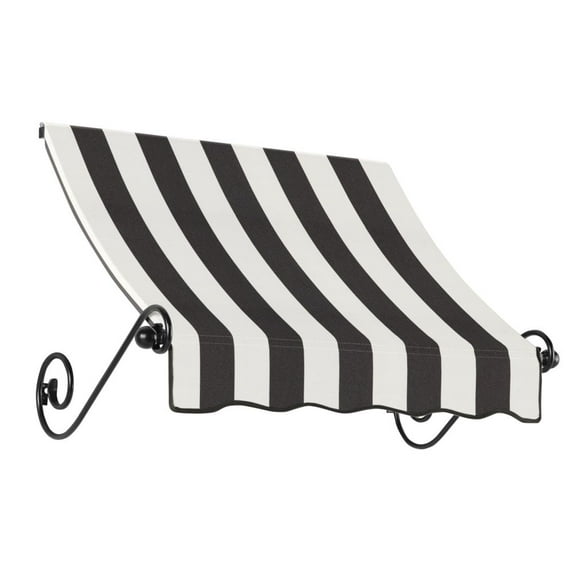 Awntech 4.375 ft Charleston Fixed Awning Acrylic Fabric, Black/White Stripe