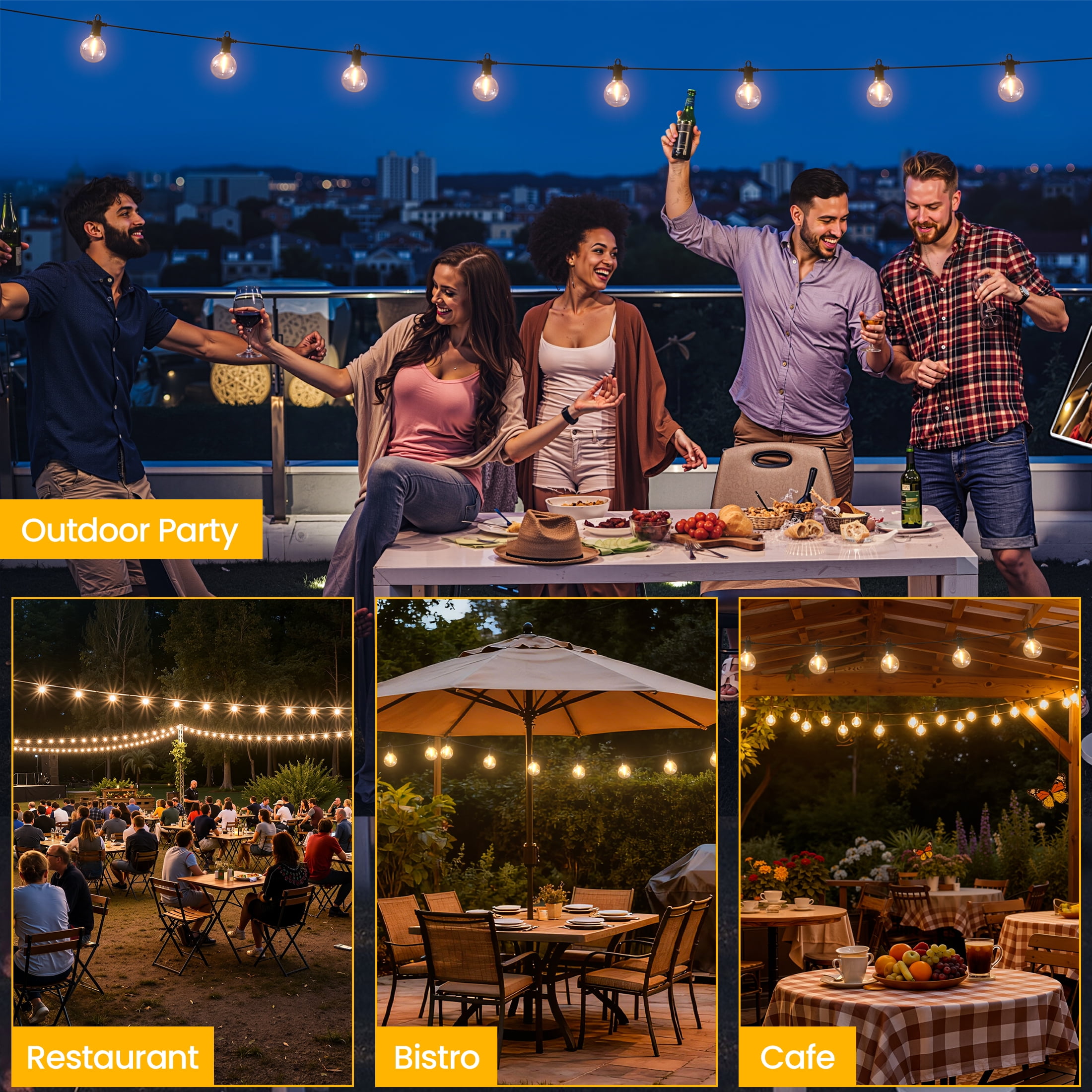 Fooman G40 Outdoor String Lights 50FT IP65 Patio Waterproof Hanging Lights with 25+2 Bulbs for Garden Gazebo Bistro Cafe Backyard