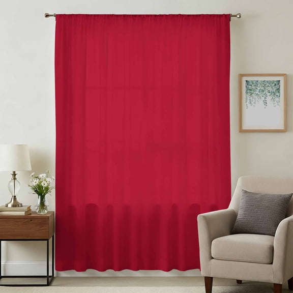Pure Red Sheer Curtains 84 Inches Long, Simple Solid Color Light Filering Curtains, Breathable Simi Curtain Privacy Drapes for Living Room Bedroom Lightweight Window Treatment