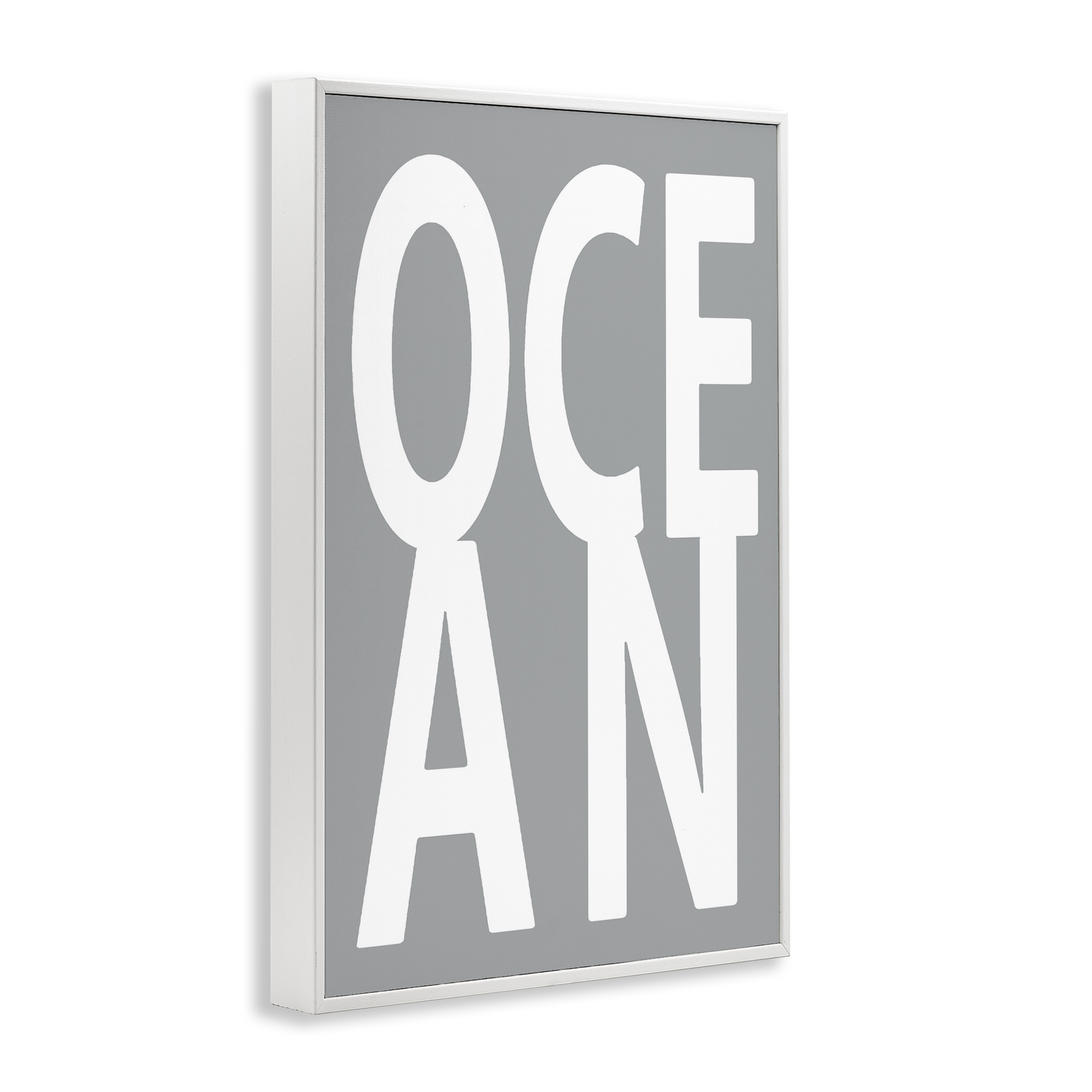 Stupell Industries Ocean Word on Grey Typography Painting White Framed Art Print Wall Art, 16 x 24