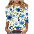 thumbnail image 2 of Nrmvnmi Womens 3/4 Length Sleeve Cotton Tops Casual Floral Print Round Neck Summer/Fall Tops Loose Fit Elastic and Lightweight Blouse For Women, 2 of 5