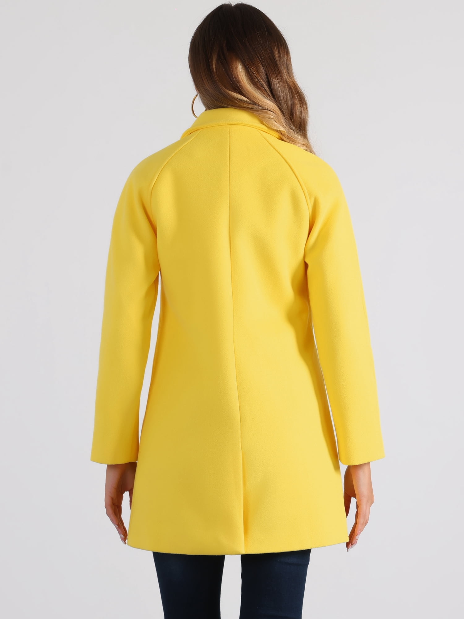 DARING DIVA Women's Notched Lapel Double Breasted Raglan Sleeve Coat Yellow XL