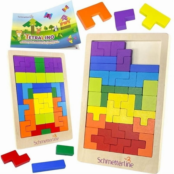 Wooden Premium Puzzle – 3D Montessori STEM Toy with 88 Extra-Thick Colorful Blocks, 2 Wooden Boards   Spare Parts, Educational Tetris-Style Game for Kids & Seniors