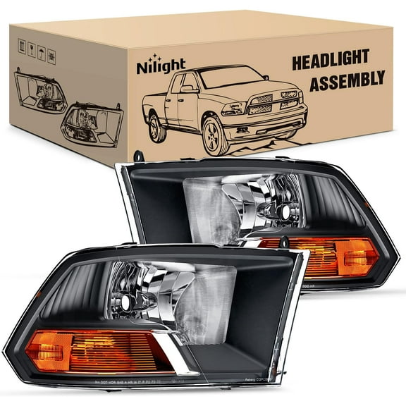 Nilight Headlights Assembly for 2009 2010 2011 2012 Dodge Ram 1500 2500 3500 Dual Beam Model,OE Headlamp Replacement (NOT for Quad Beam Model)
