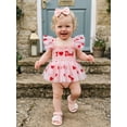 thumbnail image 4 of BemeyourBBs Newborn Baby Girls Mother's Day Father's Day Outfit Summer Romper Dress Baby Girl Clothes I Love Mom Dad Letter Heart Smocked Flying Sleeve Tulle Tutu Dress and Bow Headband Set, 4 of 9