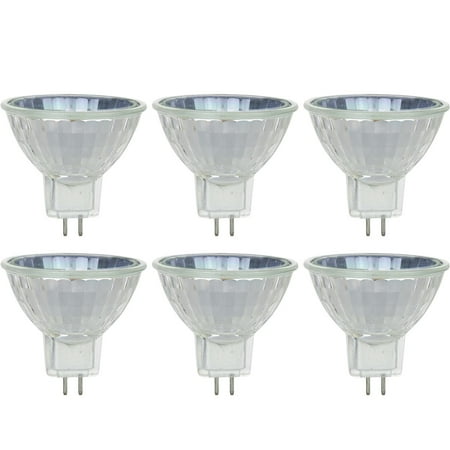Mr16 Mini Reflector - 6 Pack Sunlite 35 Watt, 38° Flood, MR16 Mini Reflector with Cover Guard, GU5.3 Bi-Pin Base