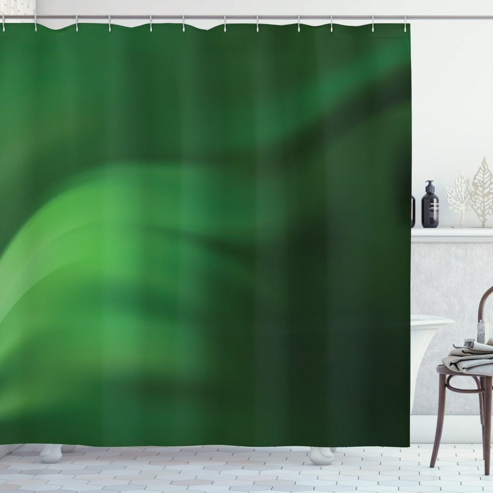 Forest Green Shower Curtain, Abstract Pattern with Color Wave in Green