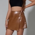 thumbnail image 2 of FRSASU Womens Fuax Leather Skirt Pleated Irregular High Waisted Side Zipper Bodycon Pencil Mini Divided skirts Khaki, 2 of 8