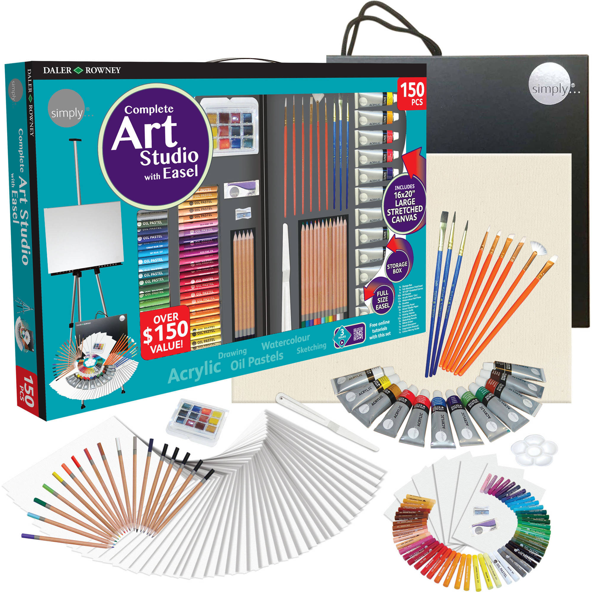 Daler Rowney 190 Pc Creative Art Ensemble Set With Easel \u2014 Brand New In Box  Paints Easel Brushes