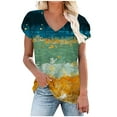 thumbnail image 1 of CEHVOM Mode T-shirt Décontracté à Manches Courtes Col en V pour Femmes Été Imprimé Blouse Liquidation, 1 of 6