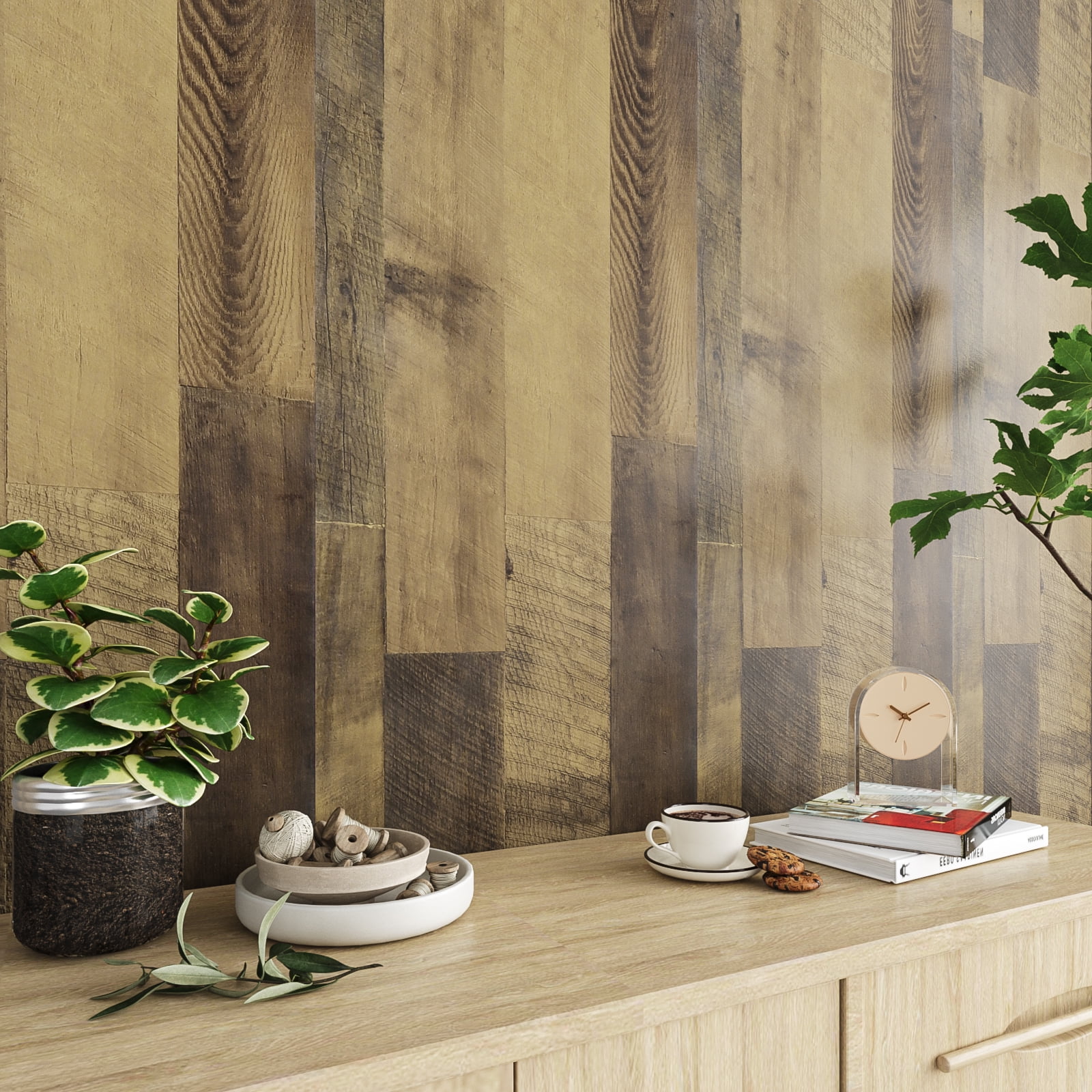 VEELIKE Brown Wood Plank Contact Paper for Countertops Waterproof Peel and Stick Wood Wallpaper Self Adhesive Removable Vinyl Roll Wood Panel Contact Paper for Cabinets Furniture Kitchen 15.7''x354''