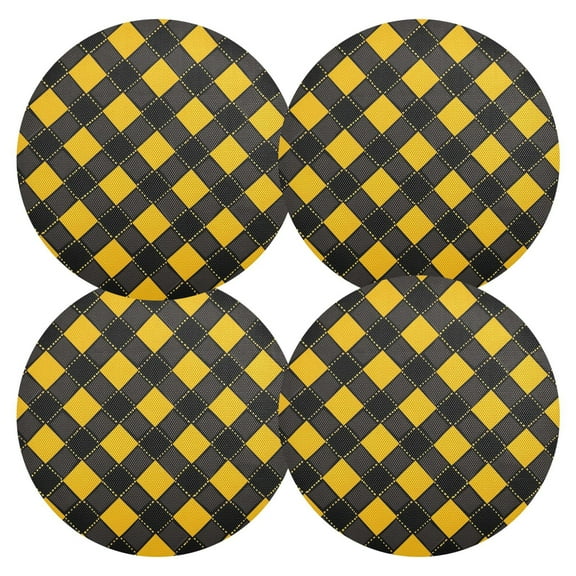 Ryvnso Art Yellow Checkered Grid Pattern Round Plate Mats Dining Table Placemat Set of 4 for Holiday Decoration
