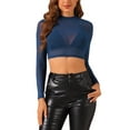 thumbnail image 1 of INSPIRE CHIC Crop Top para Mujer del Día de San Valentín, Malla Semi-Translúcida, Manga Larga, Cuello Redondo, S Sólido Azul Oscuro, 1 of 5